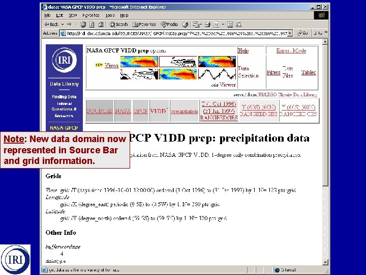 Note: New data domain now represented in Source Bar and grid information. 