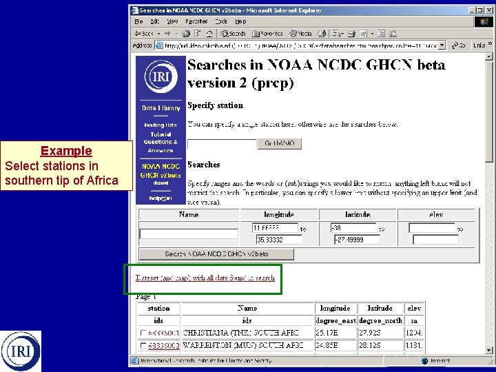 Example Select stations in southern tip of Africa 