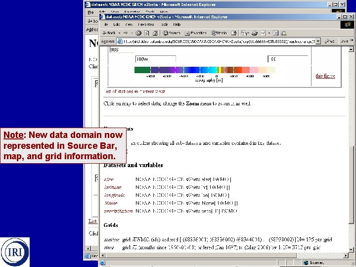 Note: New data domain now represented in Source Bar, map, and grid information. 