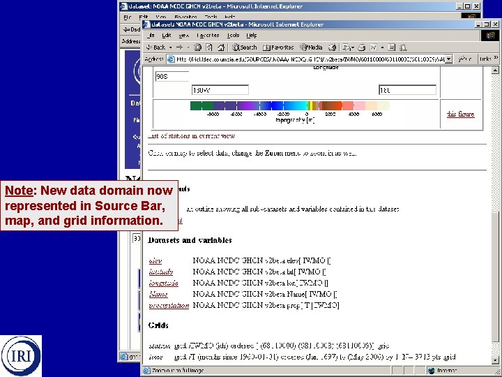 Note: New data domain now represented in Source Bar, map, and grid information. 