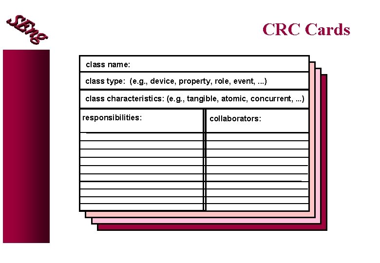 CRC Cards class name: class type: (e. g. , device, property, role, event, .