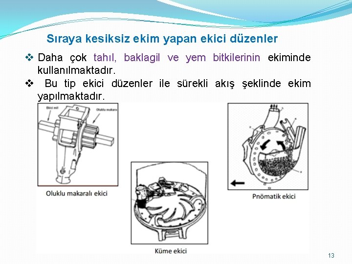 Sıraya kesiksiz ekim yapan ekici düzenler v Daha çok tahıl, baklagil ve yem bitkilerinin