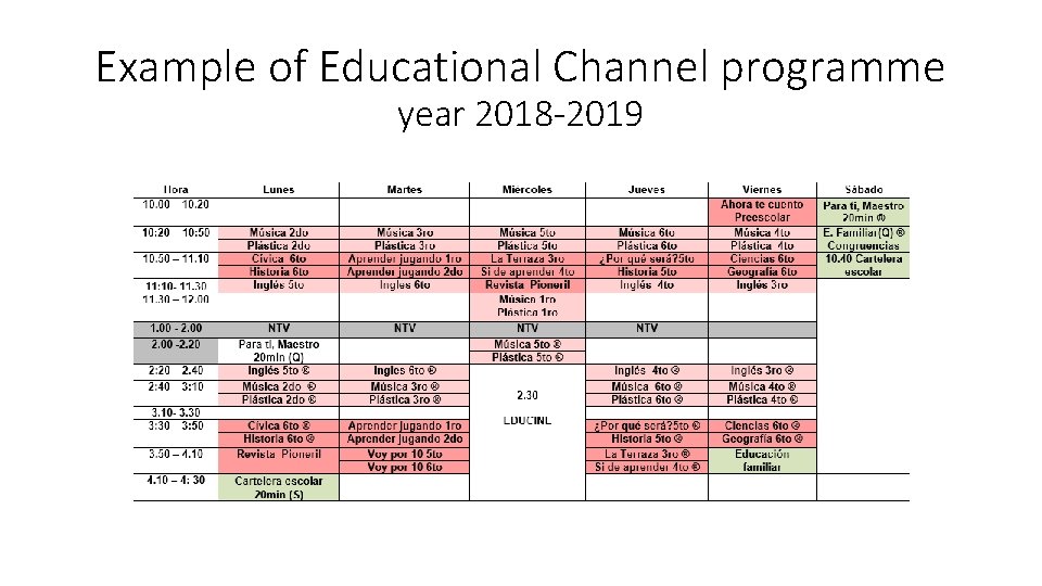 Example of Educational Channel programme year 2018 -2019 