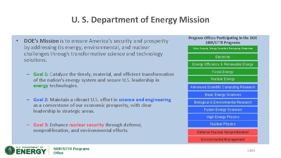 U. S. Department of Energy Mission • DOE’s Mission is to ensure America's security