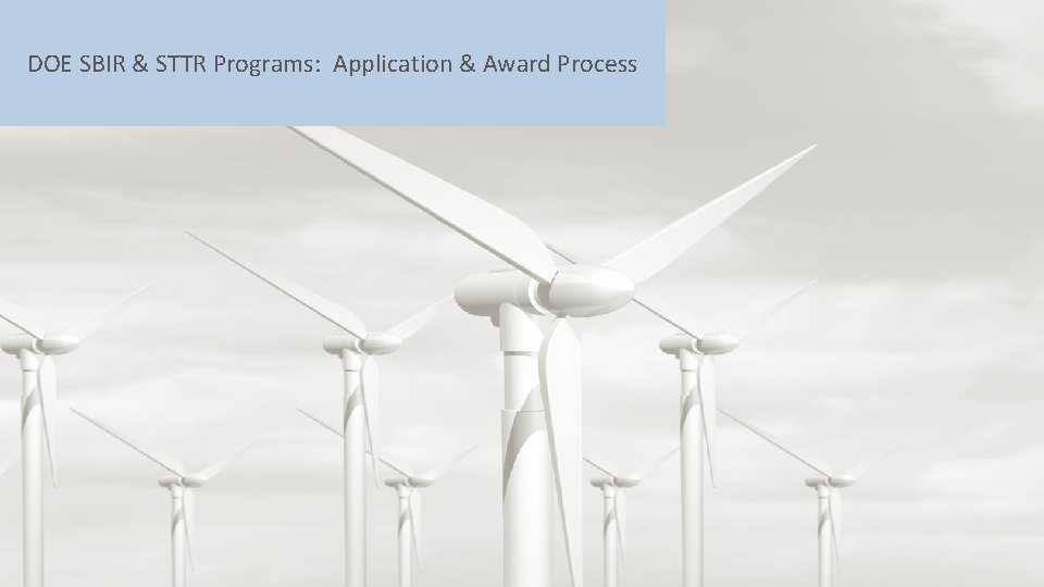 DOE SBIR & STTR Programs: Application & Award Process SBIR/STTR Programs Office 