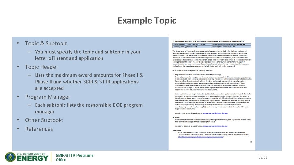 Example Topic • Topic & Subtopic – You must specify the topic and subtopic