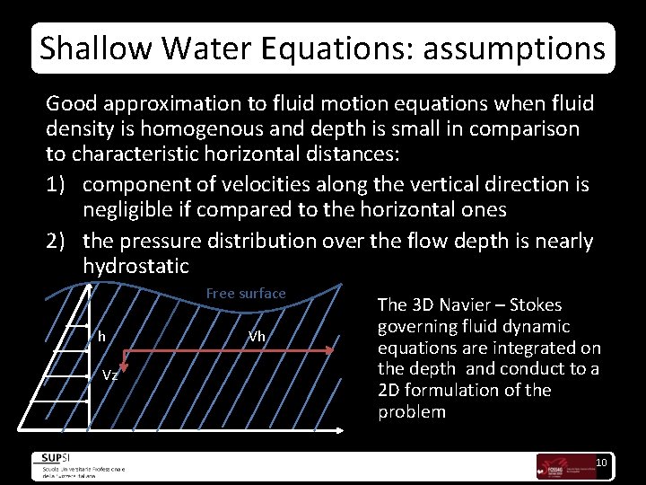 Shallow Water Equations: assumptions Good approximation to fluid motion equations when fluid density is