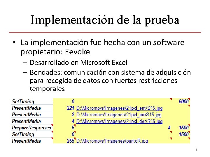Implementación de la prueba • La implementación fue hecha con un software propietario: Eevoke