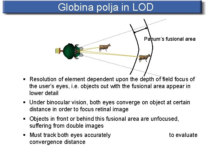 Globina polja in LOD Panum’s fusional area § Resolution of element dependent upon the