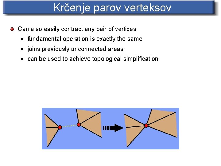 Krčenje parov verteksov Can also easily contract any pair of vertices § fundamental operation