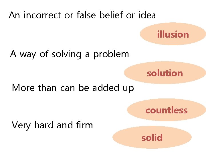 An incorrect or false belief or idea illusion A way of solving a problem