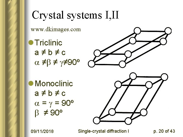 Crystal systems I, II www. dkimages. com l Triclinic a≠b≠c ≠ ≠ ≠ 90º
