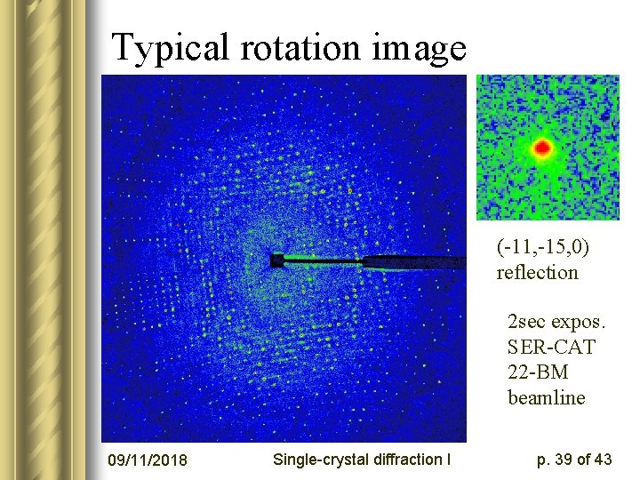 Typical rotation image (-11, -15, 0) reflection 2 sec expos. SER-CAT 22 -BM beamline
