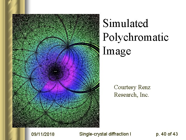 Simulated Polychromatic Image Courtesy Renz Research, Inc. 09/11/2018 Single-crystal diffraction I p. 40 of
