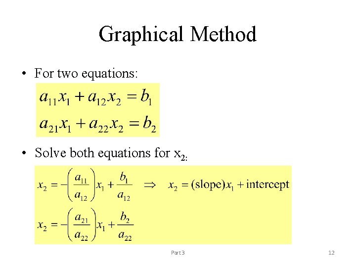 Graphical Method • For two equations: • Solve both equations for x 2: Part