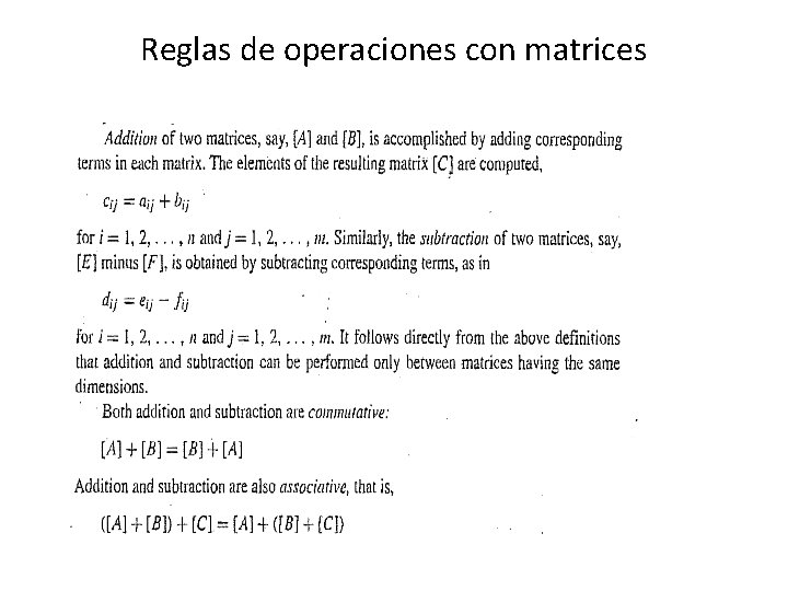 Reglas de operaciones con matrices 