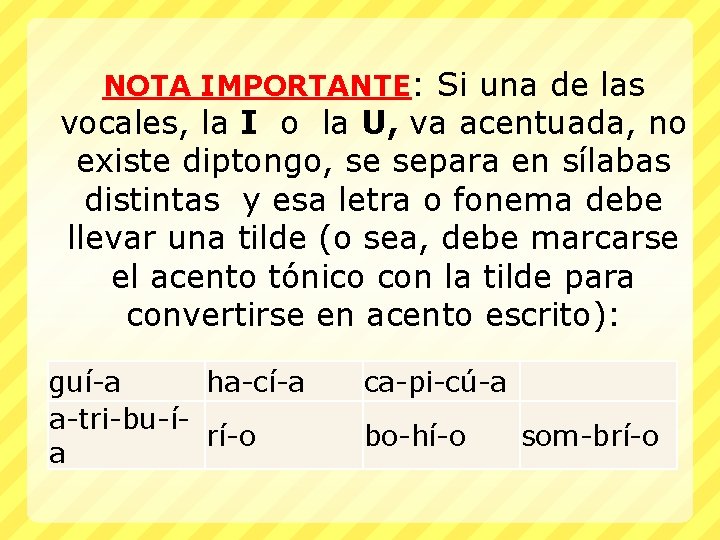 NOTA IMPORTANTE: Si una de las vocales, la I o la U, va acentuada,