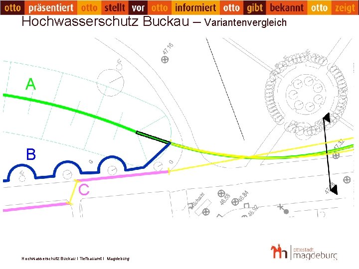 Hochwasserschutz Buckau – Variantenvergleich A B C Hochwasserschutz Buckau I Tiefbauamt I Magdeburg 