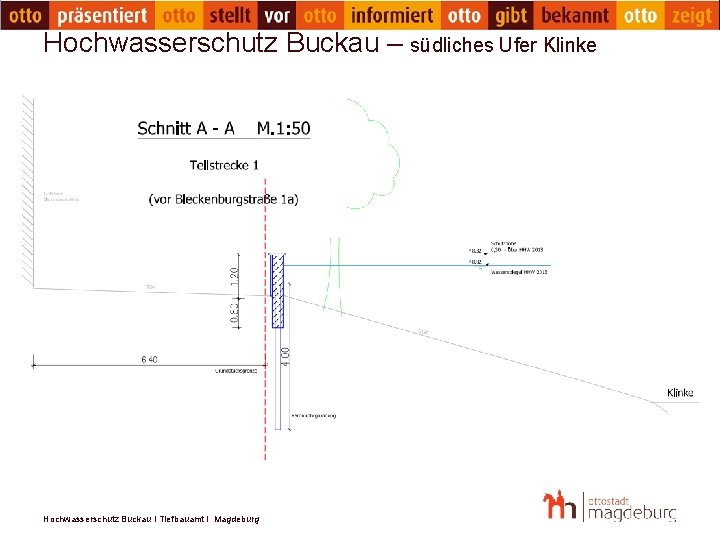 Hochwasserschutz Buckau – südliches Ufer Klinke Hochwasserschutz Buckau I Tiefbauamt I Magdeburg 