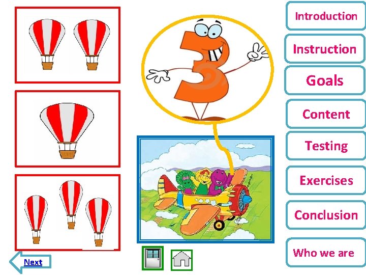 Introduction Instruction Goals Content Testing Exercises Conclusion Next Who we are 