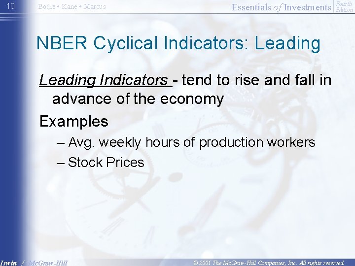 10 Bodie • Kane • Marcus Essentials of Investments Fourth Edition NBER Cyclical Indicators: