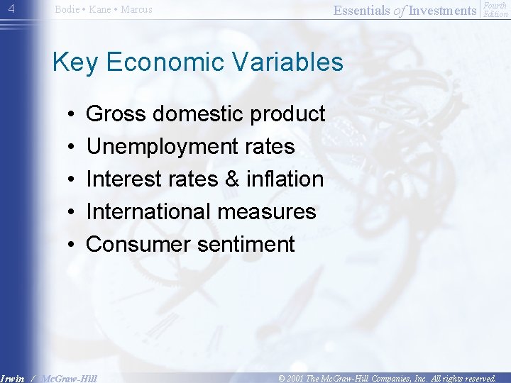 4 Essentials of Investments Bodie • Kane • Marcus Fourth Edition Key Economic Variables