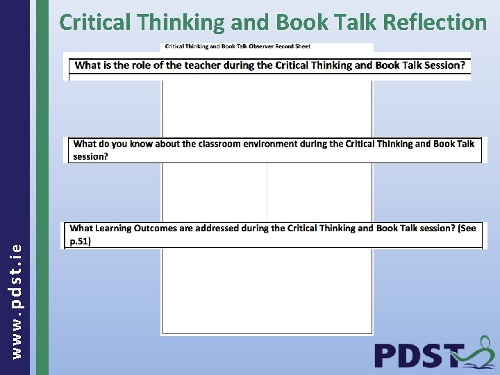 www. pdst. ie Critical Thinking and Book Talk Reflection 