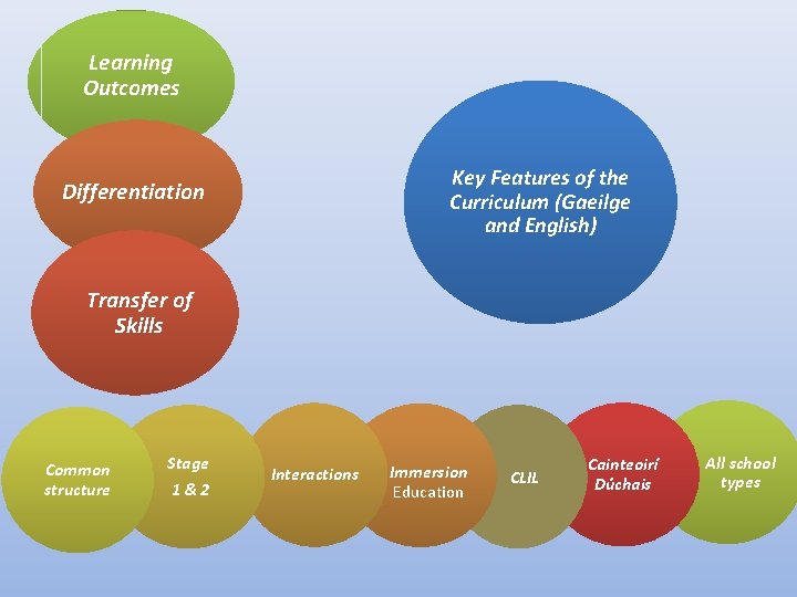 Learning Outcomes Key Features of the Curriculum (Gaeilge and English) Differentiation Transfer of Skills