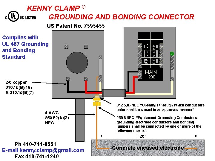 KENNY CLAMP ® GROUNDING AND BONDING CONNECTOR US Patent No. 7595455 Complies with UL