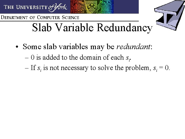 Slab Variable Redundancy • Some slab variables may be redundant: – 0 is added