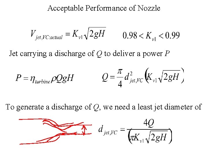 Acceptable Performance of Nozzle Jet carrying a discharge of Q to deliver a power