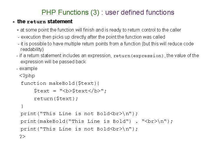 PHP Functions (3) : user defined functions - the return statement - at some