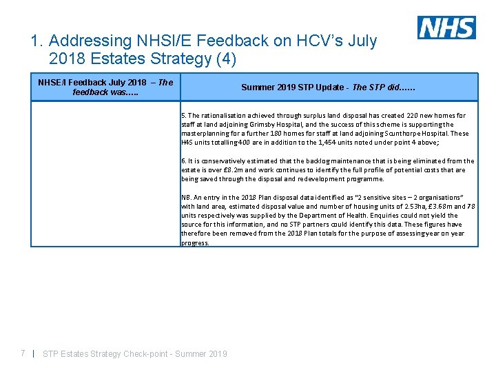 1. Addressing NHSI/E Feedback on HCV’s July 2018 Estates Strategy (4) NHSE/I Feedback July