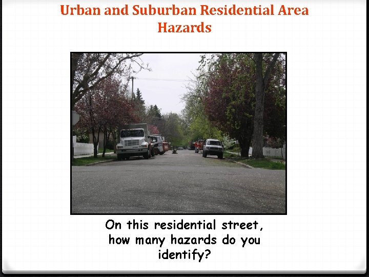 Urban and Suburban Residential Area Hazards On this residential street, how many hazards do