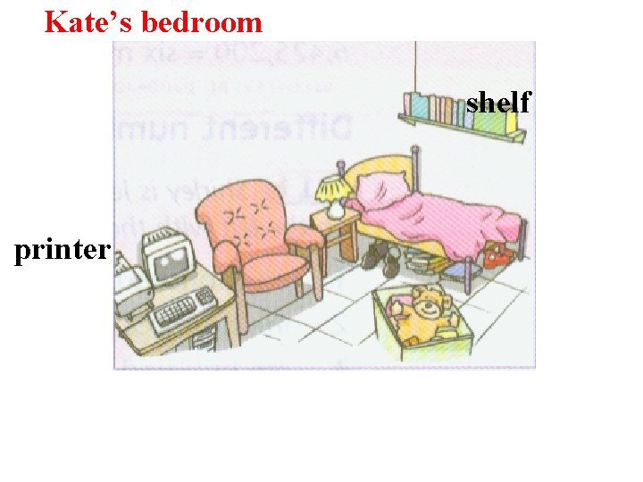 Kate’s bedroom shelf printer 