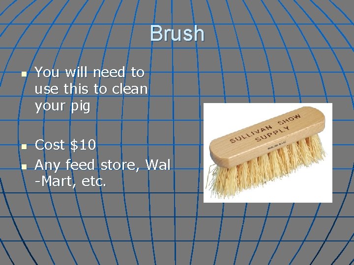 Brush n n n You will need to use this to clean your pig