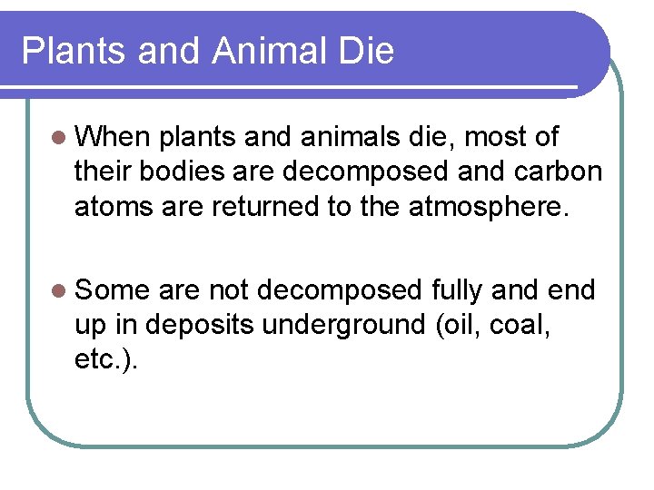 Plants and Animal Die l When plants and animals die, most of their bodies