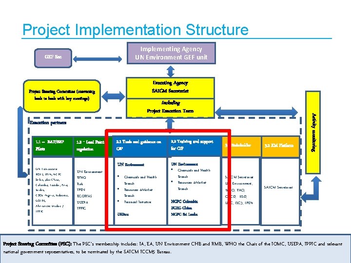 Project Implementation Structure Implementing Agency UN Environment GEF unit GEF Sec Executing Agency SAICM