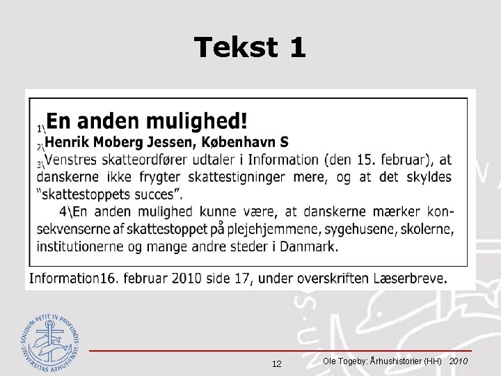 Tekst 1 12 Ole Togeby: Århushistorier (HH) 2010 