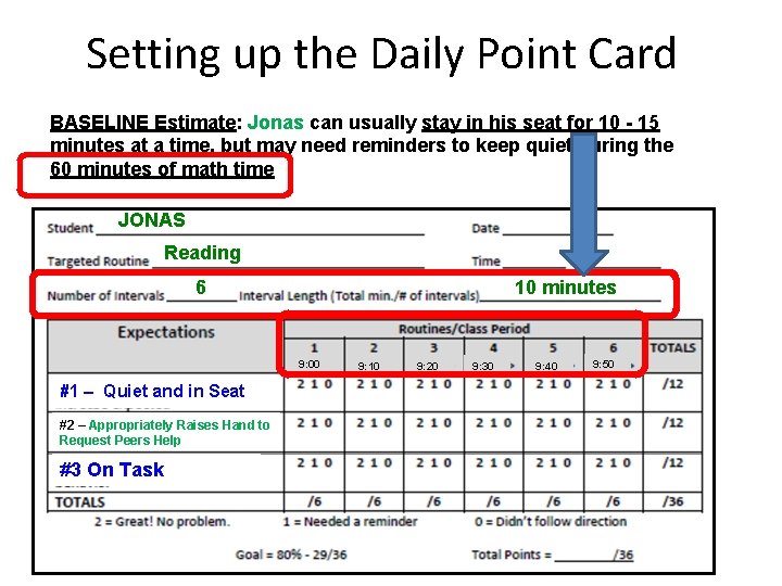 Setting up the Daily Point Card BASELINE Estimate: Jonas can usually stay in his