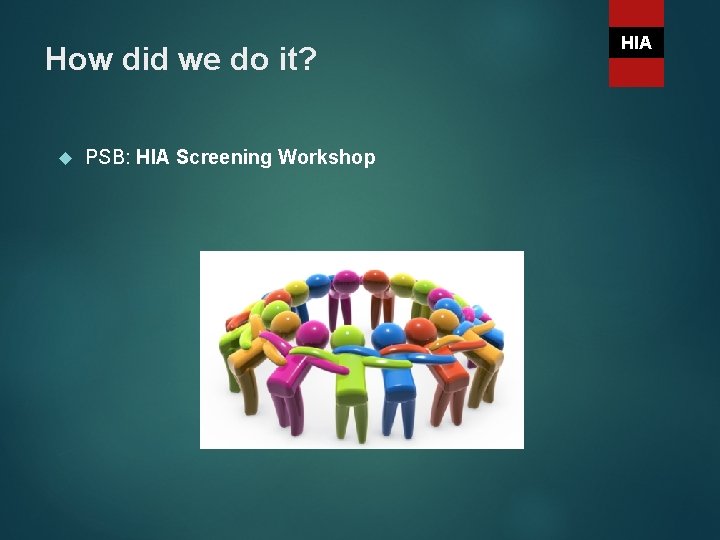 How did we do it? PSB: HIA Screening Workshop HIA 