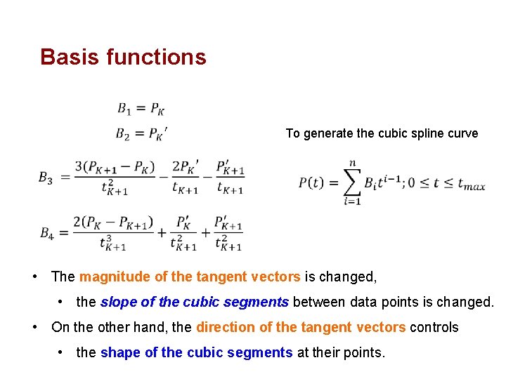 Basis functions To generate the cubic spline curve • The magnitude of the tangent