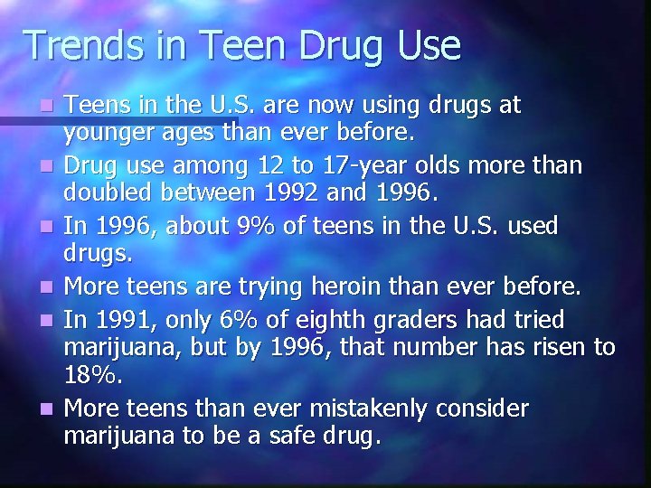 Trends in Teen Drug Use n n n Teens in the U. S. are