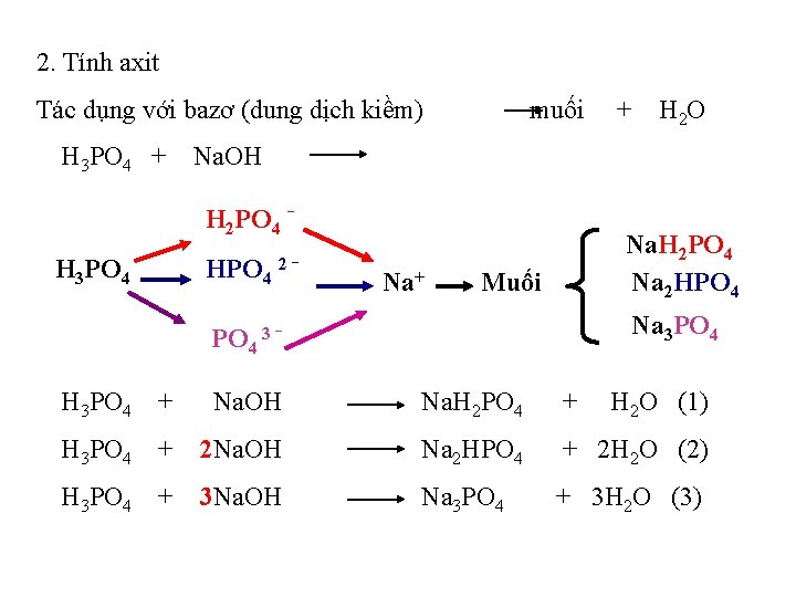 2. Tính axit Tác dụng với bazơ (dung dịch kiềm) H 3 PO 4