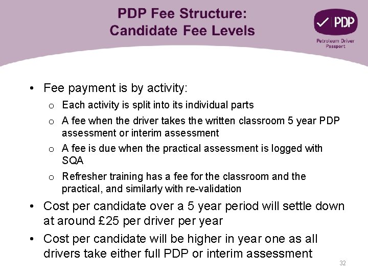  • Fee payment is by activity: o Each activity is split into its