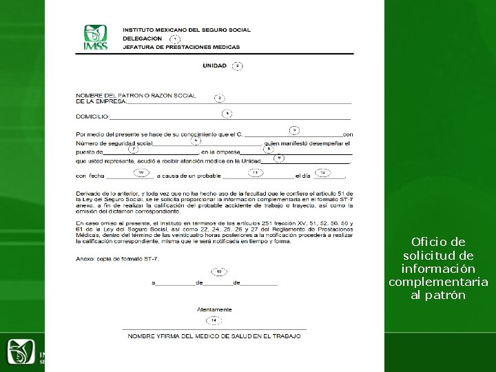 Oficio de solicitud de información complementaria al patrón 