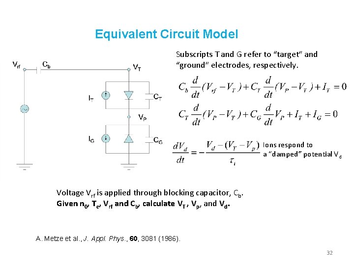 Equivalent Circuit Model Subscripts T and G refer to “target” and “ground” electrodes, respectively. Equivalent Circuit Model Subscripts T and G refer to “target” and “ground” electrodes, respectively.