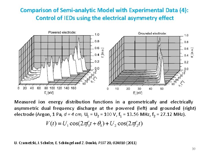 Comparison of Semi-analytic Model with Experimental Data (4): Control of IEDs using the electrical Comparison of Semi-analytic Model with Experimental Data (4): Control of IEDs using the electrical