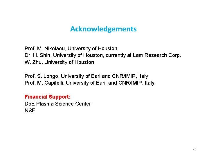 Acknowledgements Prof. M. Nikolaou, University of Houston Dr. H. Shin, University of Houston, currently Acknowledgements Prof. M. Nikolaou, University of Houston Dr. H. Shin, University of Houston, currently
