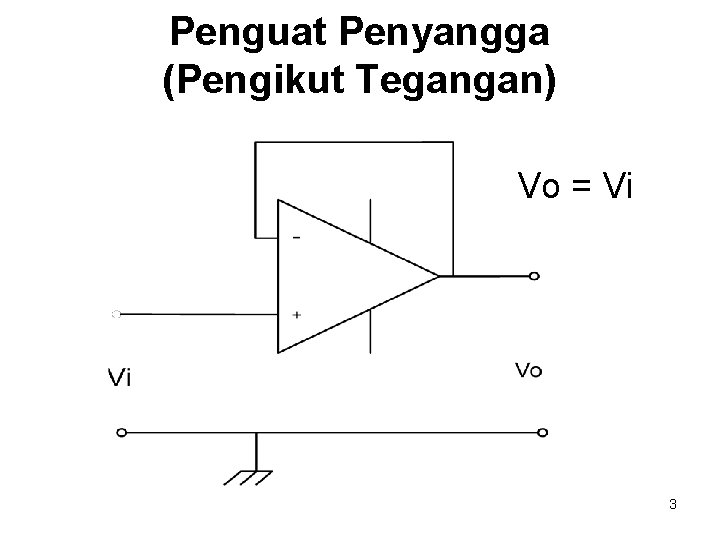 Penguat Penyangga (Pengikut Tegangan) Vo = Vi 3 